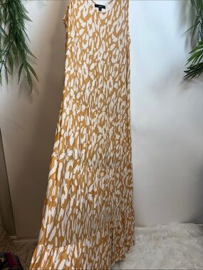 ellos Tan and White Printed Tiered Maxi Dress